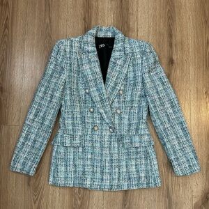 Zara Textured Double Breasted Blazer
